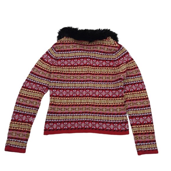 Vintage Harolds Nordic Cardigan Sweater Womens Size S Faux Fur Attached Collar - Picture 14 of 14